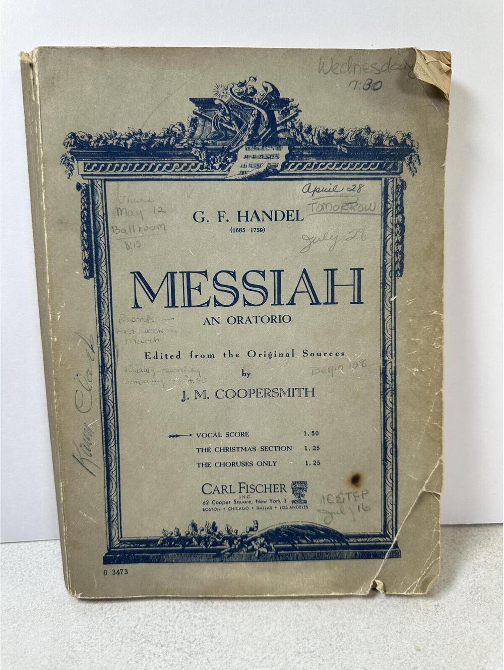 VTG 1947 Handel Messiah Vocal Score J.M. Coopersmith Carl Fischer Choir Music